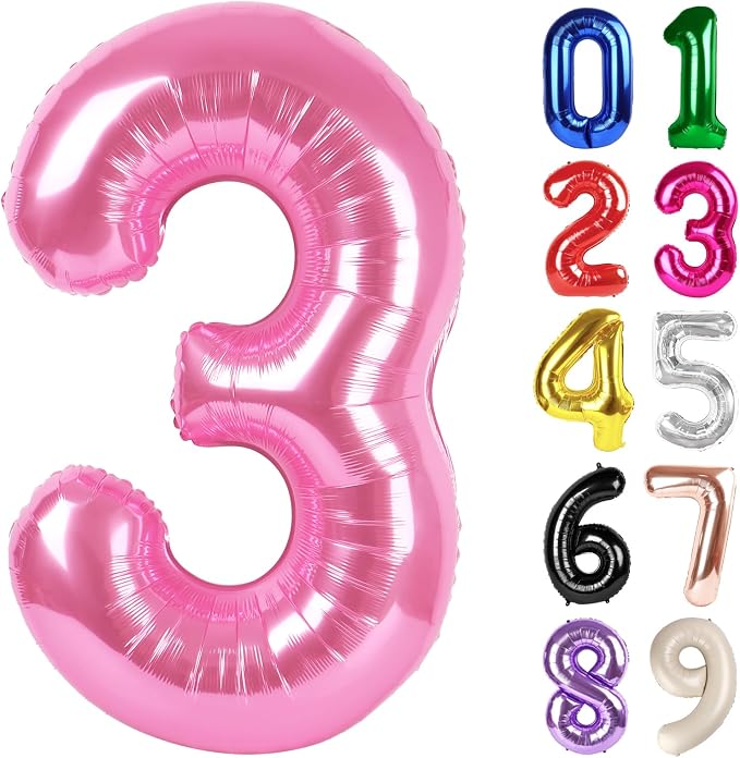 3 Balloon - Pink Birthday Number Balloons, 40 Inch Decorations Men Women | Pink by ALPHADELTAPI