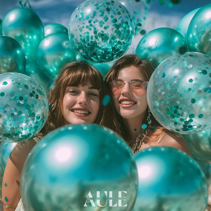 AULE 100Pcs Metallic Green Balloons 18/12/10/5 Inch Different Sizes | Teal - Image 2