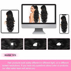 ALXNAN Ponytail Extension,24 Inch Claw Clip in Long Curly Wavy Black Ponytail Hair Extension Jaw Clip on Pony Tails Hairpiece for Women