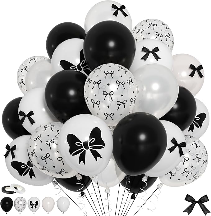 Black Bow Balloons 60PCS Printed Bow by FunHot