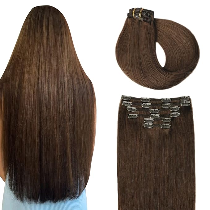 SURNEL Chocolate Brown Clip in Hair Extensions 18 Inch 120g 6pcs Human Hair Extensions (#4,18'')