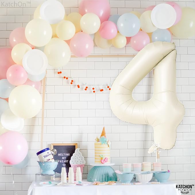KatchOn Cream White 4 Balloon Number 40 Inch, 4th Birthday Decor - Image 5