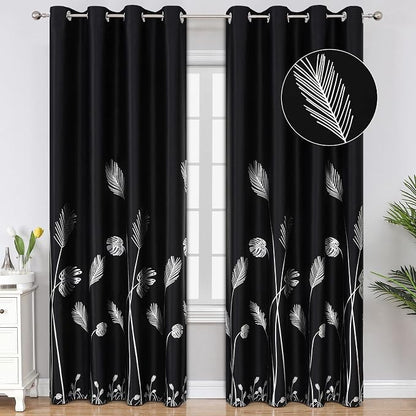 Blackout Curtains 84 Inches Long 2 Panles Elegant Silver Palm Tree Designed by ESTELARTEXTILER