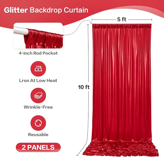 gogoparti 10x10FT Red Sequin Backdrop Curtain - Image 6