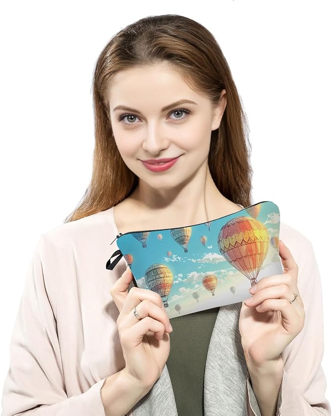 Hot Air Balloon Print Small Cosmetic Bag | Cartoon Spotted Dog Makeup Organizer - Image 3