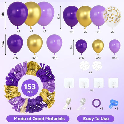 Amandir 153pcs Purple and Gold Balloons Arch Garland Kit, Different Sizes 18 12 - Image 2