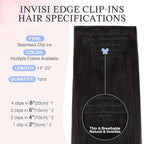 DOORES Human Hair Clip in Extensions 20 Inch 110g 7pcs, Invisi Edge Seamless Real Human Clip in Hair Extensions Invisible Remy Virgin Clipins Straight Skin Weft Thickening, 1B Natural Black