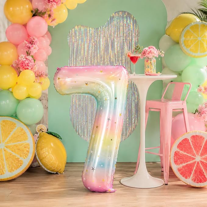 7th Birthday Balloons for Girls, Large Mylar Colorful Multicolor 7 Balloon - Image 5