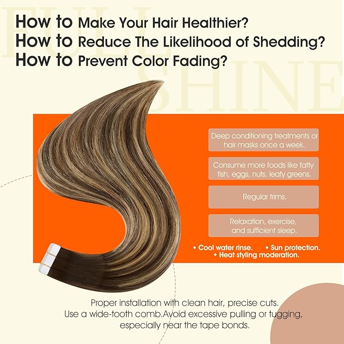 Full Shine Human Hair Extensions Tape in Color 4/24/4 Balayage Brown And Blonde Human Hair Tape in Extensions 24Inch Long Remy Skin Weft 100G Double Sided Extension 40Pcs for Women