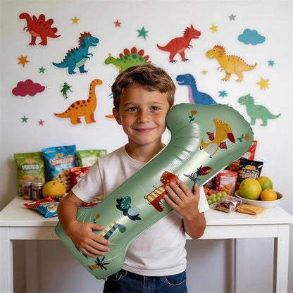 40 Inch Dinosaur Number 1 Balloon | Olive Green Number - Image 6