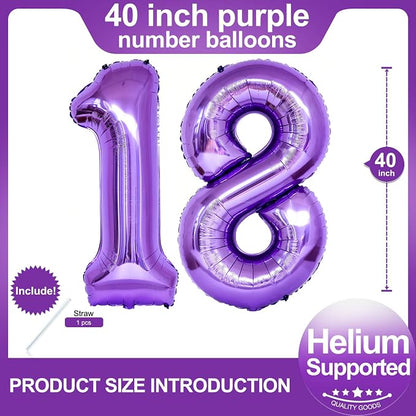 Number 18 Purple Balloons 40 Inch Giant Purple 18 Number Foil Helium Balloons - Image 2