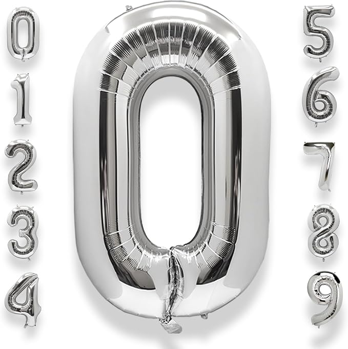 AULE 40 Inch Silver 0 Balloon Number Foil 0-9 Birthday Big Numbers | Birthday by AULE
