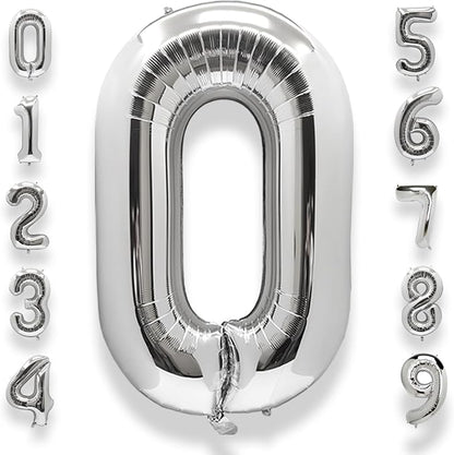 AULE 40 Inch Silver 0 Balloon Number Foil 0-9 Birthday Big Numbers | Birthday by AULE