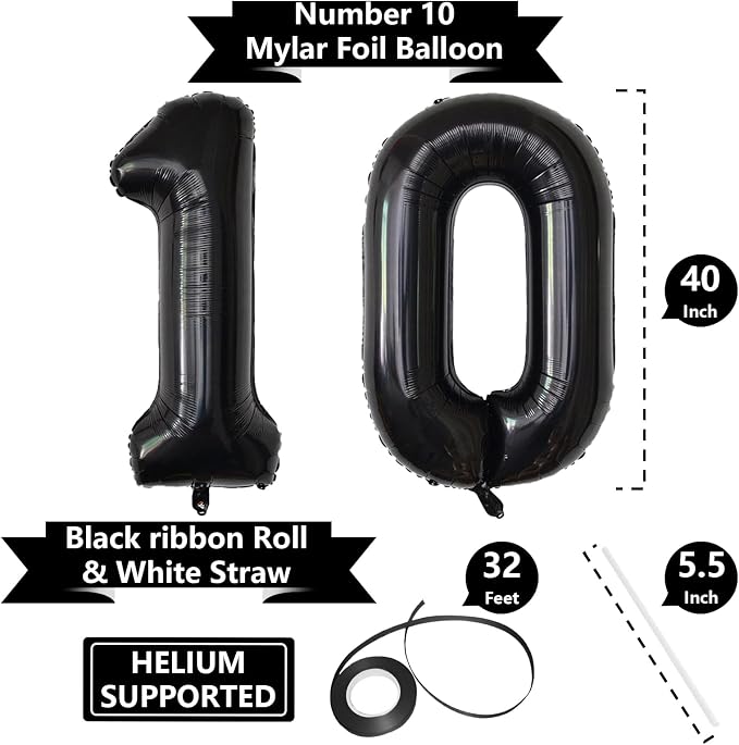 Number Balloons Black Party Balloon - Image 2