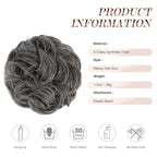 FESHFEN Messy Bun Hair Piece - Elastic Wavy Curly Hair Bun Scrunchies Extensions Synthetic Chignon Hairpieces for Women Girls, Dark Salt and Pepper 1.5 oz