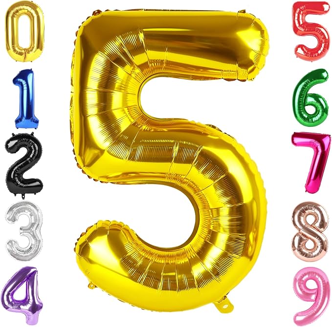 40 Inch Gold Number 5 Balloon Birthday Party Decorations by Hadoife