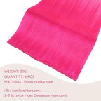 WENNALIFE Hot Pink Clip in Hair Extensions Real Human Hair 35g 6pcs 24 Inch Colored Hair Extensions for Kids Women Colorful Hair Pieces Pop-up Style Straight Extensiones De Cabello Humano Con Clip
