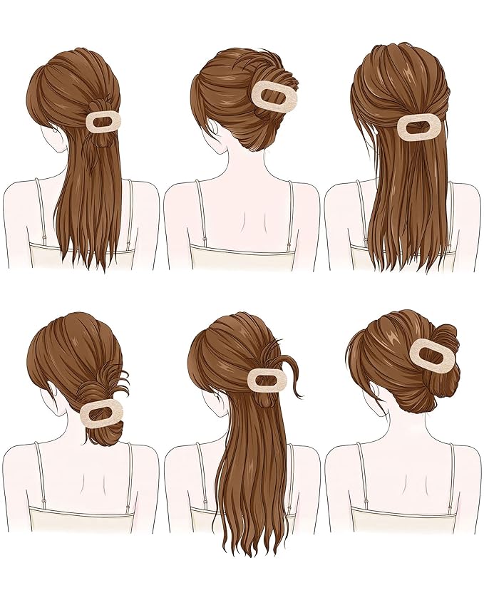 Mesovor 4 Pack French Flat Hair Clips for Women, 3.74" Nonslip Stylish Round Duckbill Lay Flat Hair Claw | Side Slide Volume Flat Hairclips for Lying Down, Yoga, Driving (Mermaid Crack)