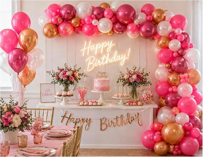 Hot Pink Balloons 60 Pack – Pink Chrome Balloons, Rose Gold & White 12 Inch - Image 7