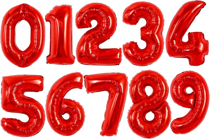 TONIFUL Number Balloon 16 Inch 10 Pcs Fat Red 0-9 Birthday Number Balloons | by TONIFUL