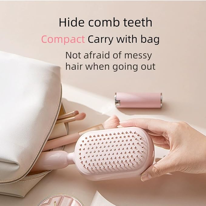 Self-Cleaning Air Cushion Comb – with Portable Travel Design, Features retractable, easy to clean, Ergonomic Pull Ring air cushion massage comb, for Detangling Thick/Curly Hair, Gift for Women (Blue)