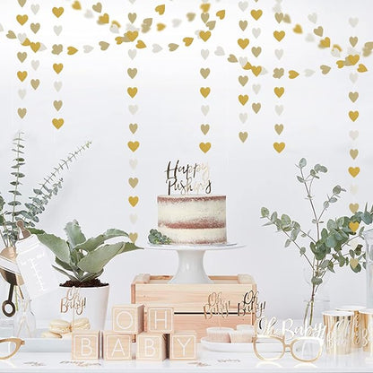 White-Gold Champagne Party-Decorations Heart Streamers Garland - 52Ft Christmas - Image 4