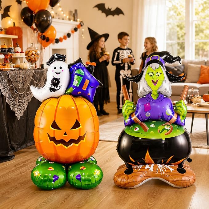 2 Pcs Halloween Balloons, Pumpkin Ghost Balloon and Witch Balloon, Large Foil - Image 3