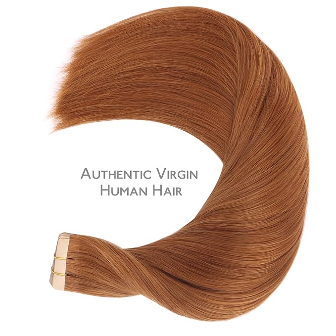 WENNALIFE Tape in Hair Extensions Human Hair, 20pcs 60g 28 inch Dirty Ginger Remy Hair Straight Skin Weft