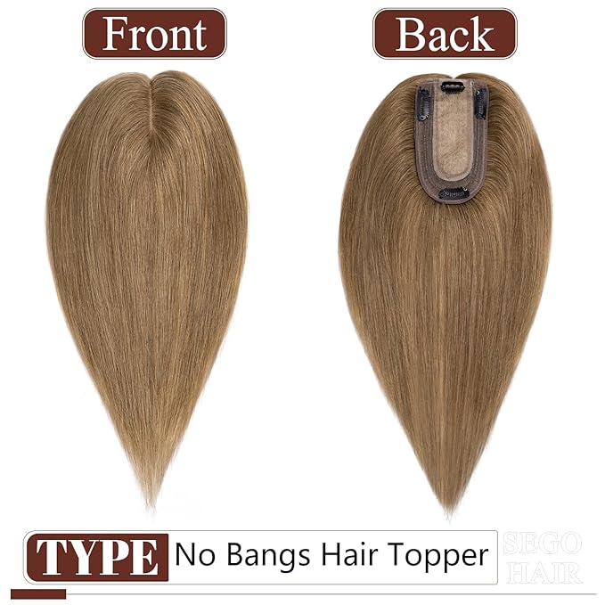 SEGO Real Human Hair Topper for Women No Bangs, Hair Topper with Anti-Slip Clips (10 Inches Light Brown)