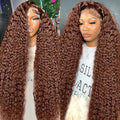 250% Density 32 Inch Mongolian Deep Lace Front Wigs Human Hair 13x6 Auburn Brown HD Transparent Lace Front Wigs for Women With Baby Hair Chocolate Curly Lace Front Wigs