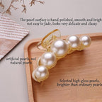 Hair Clips for Women, Large Pearl Hair Claw Clip Set Strong Hold No Slip, Banana Jaw Clip Barrettes, Hair Accessories Birthday Wedding Valentine's Day Gift for Girl Wife Styling Thick Thin (4 PCS)