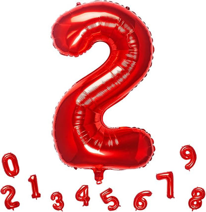 32 Inch Red Number 2 Balloons Foil Ballon Digital Birthday Party Decoration by MEIDUOCO