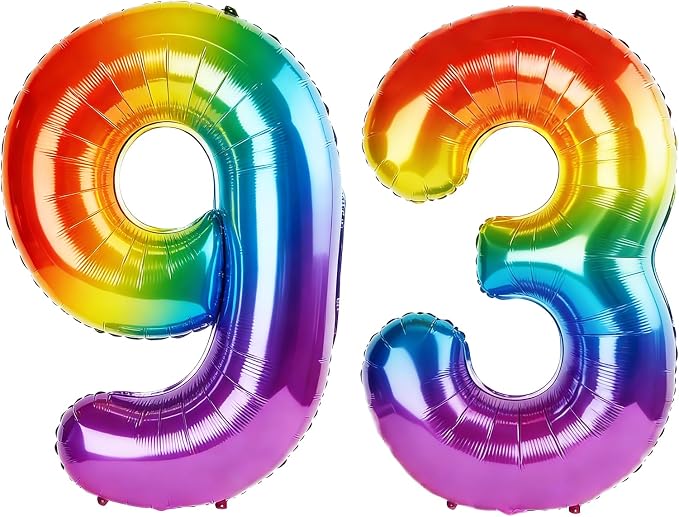 40 Inch Number 93 Balloons for 93rd Birthday Party Decorations, 0-100 Rainbow by FOBELEC