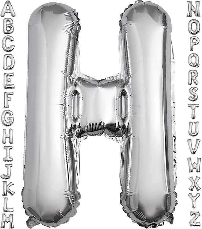40 inch Silver Letter H Balloon, Big Size Alphabet Foil Mylar Helium Balloons by VHUWE