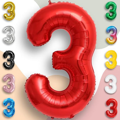 Red Number Balloon 3 Mylar Foil Balloons 16 inch - Image 4