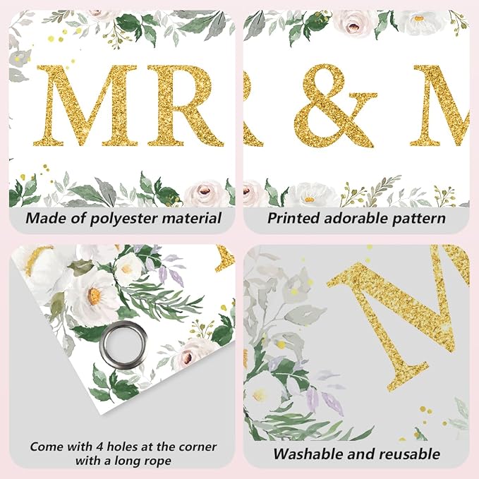 Mr And Mrs Wedding Decor Banner Decorations Party Hanging Sign | Reusable - Image 7