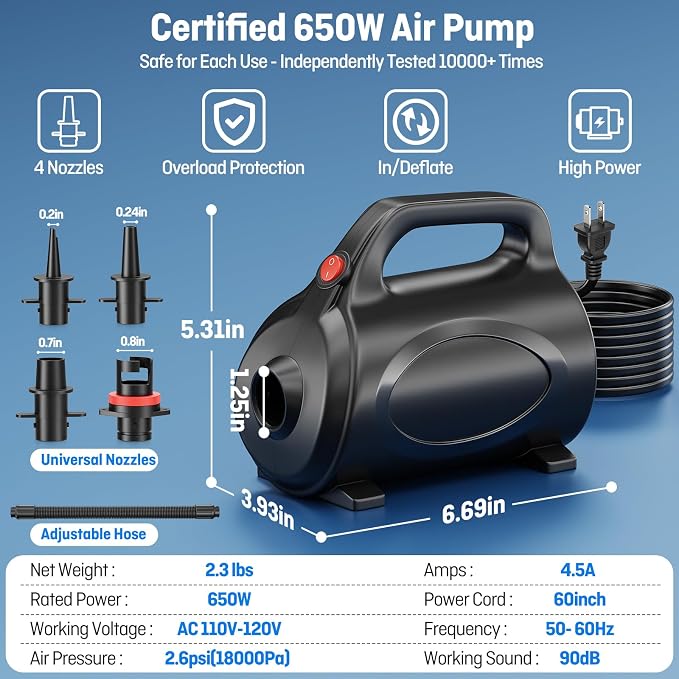 650W Electric Pump for Inflatables Air Mattress - Image 7