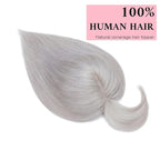 SEGO 100% Real Human Hair Toppers, with Air Bangs, Silk Base 150% Density, Clip in Topper, 2.7肺5.1・ HairPieces for Women, with Thinning/Hair Loss Cover Gray