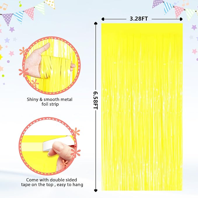 GCB 2Pack Macaron Yellow Metallic Tinsel Foil Fringe Curtains, Door Streamers - Image 3