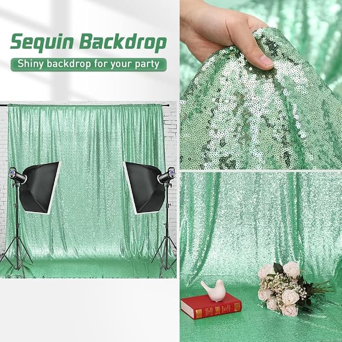 Eternal Beauty Mint Green 3mm Sequin Backdrop 20x10 Ft - Image 4