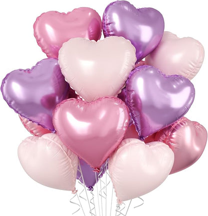 Pink Purple Heart Balloons, 18 Inch Pastel Foil Balloons by BIAPIAN