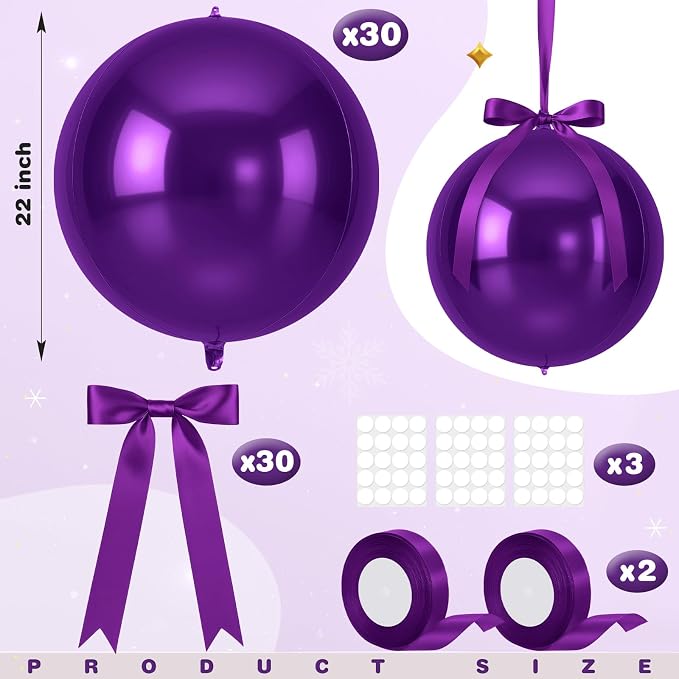 Jenaai 30 Set Round Foil Balloons Bulk 22 Inch 4d Metallic Giant Balloons Set - Image 2