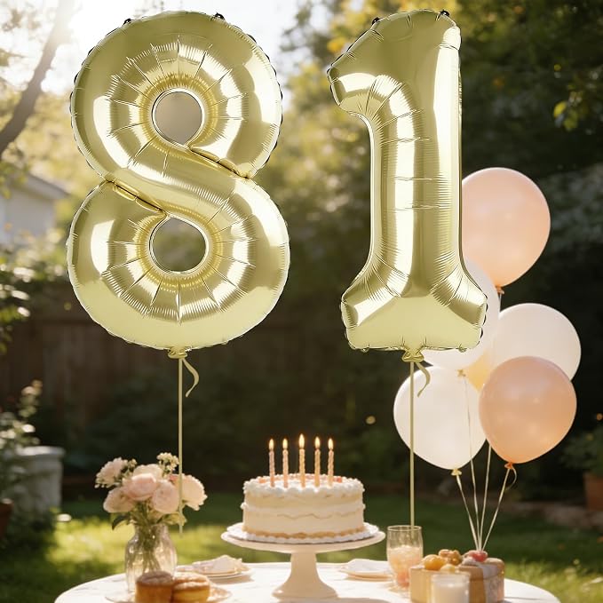 40 Inch Number 81 Balloons for 81st Birthday Party Decorations, 0-100 Champagne - Image 3