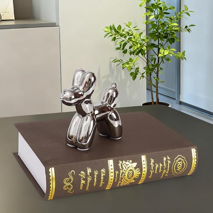 Notakia Silver Balloon Dog Ceramic Statue, Handmade Small Modern Animal Figurine - Image 4