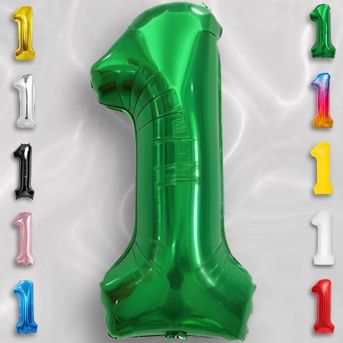 Green Number Balloon 1 Mylar Foil Balloons 16 inch - Image 2