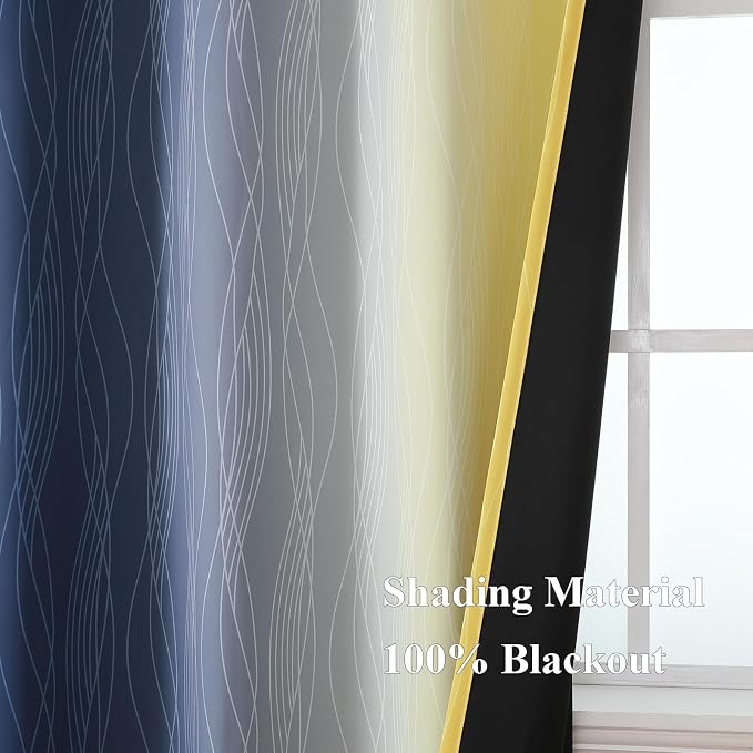 Navy Blue and Yellow Gradient Blackout Curtains - Image 5