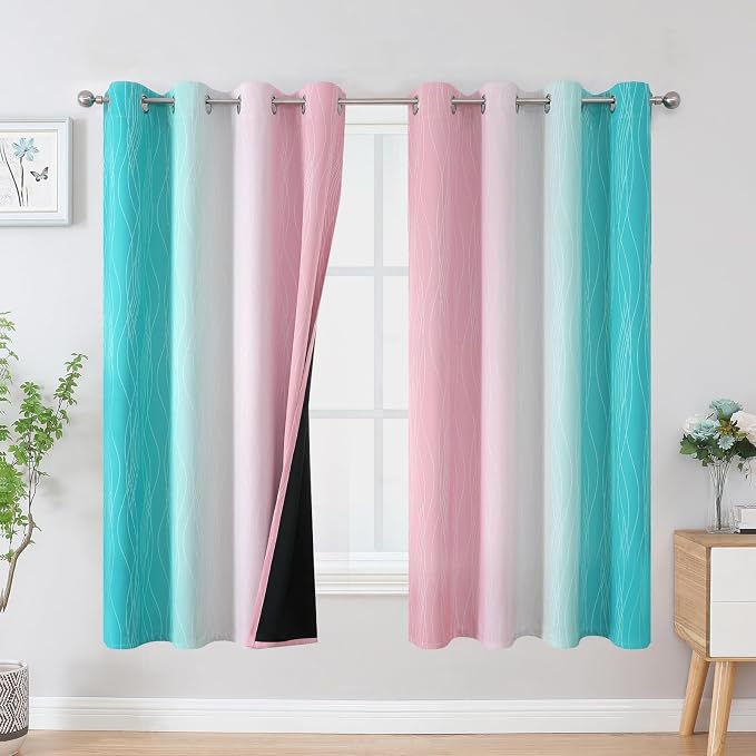 Pink and Teal Blackout Curtains by ESTELARTEXTILER