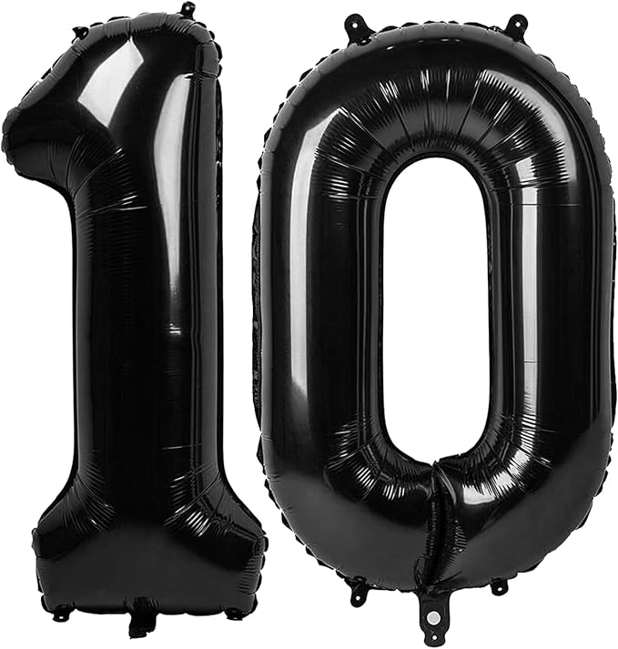 Black 40 Inch 10 Number Balloons, Balloon Decorations by Upgesy