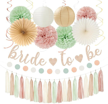 Sage-Green Pink-Beige Bridal-Shower Party-Decorations by Burgleda
