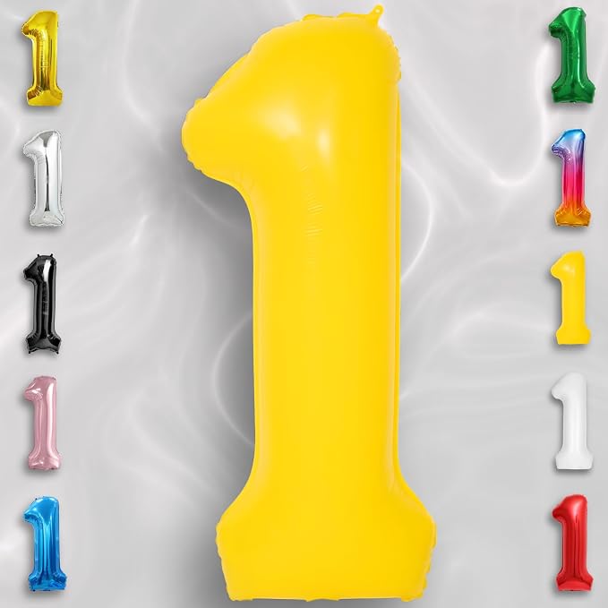 Yellow Number Balloon 1 Mylar Foil Macaron Balloons 40 inch - Image 2